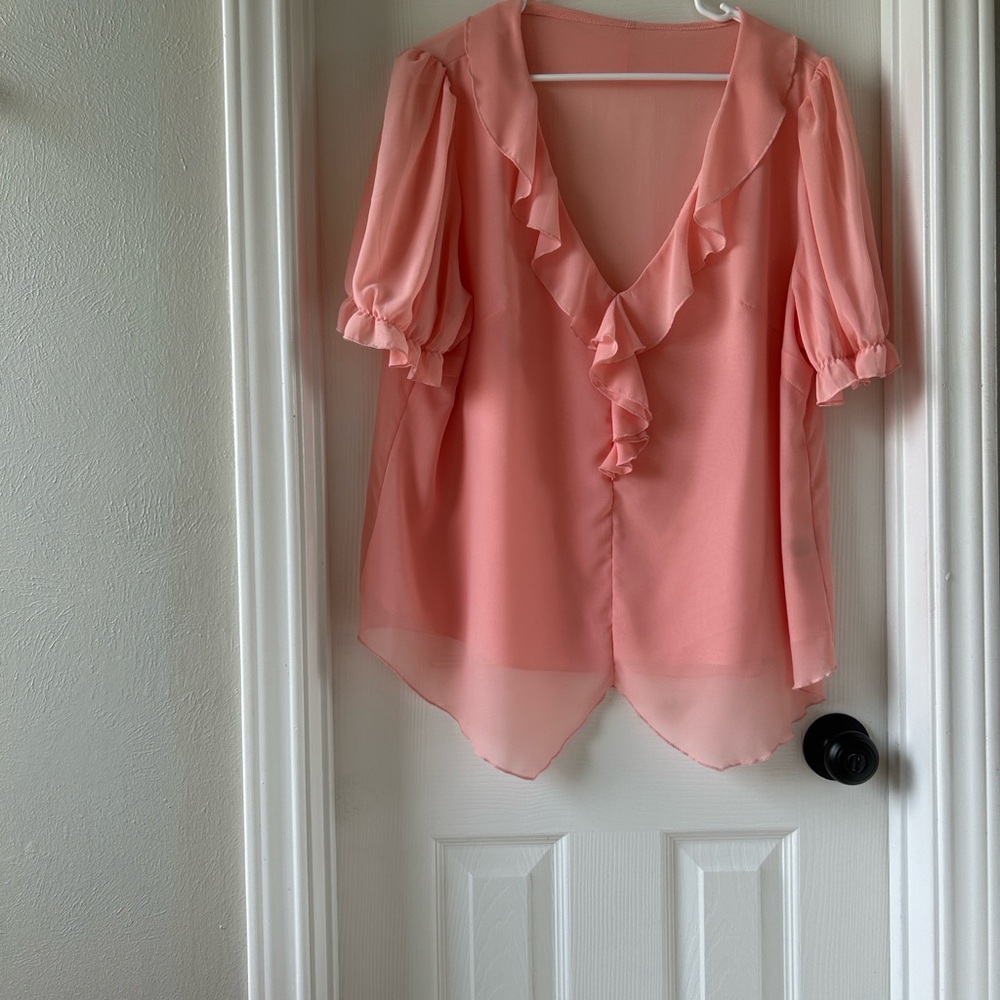 Elegant Pink Chiffon Blouse with Ruffles